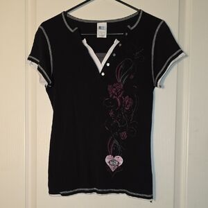 Stylish Black Tee with Pink Floral Design National Hotrod Association